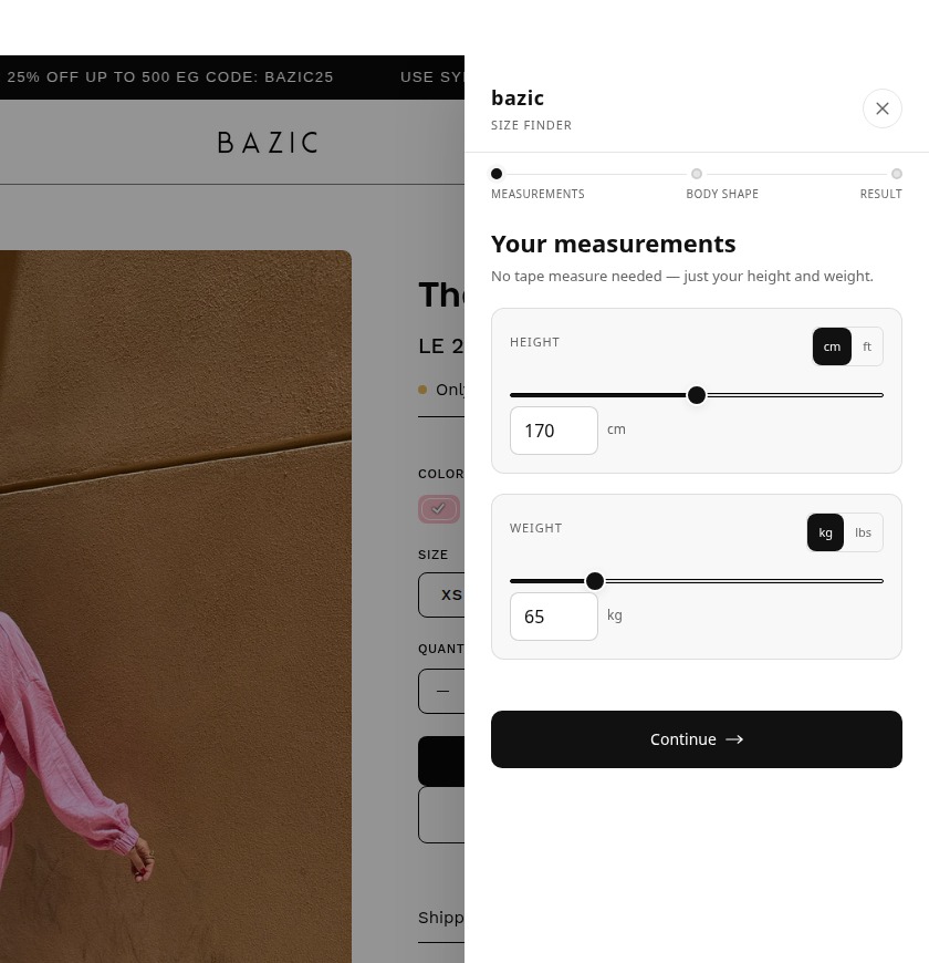 Shopify size recommender, sold once